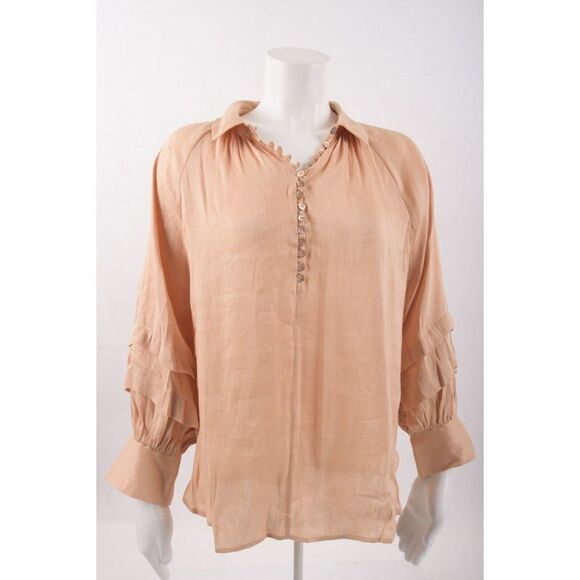 Massimo Dutti Womans Blouse Shirt Top Size S Silk Linen Peach 5108/575 NWT - Picture 1 of 6